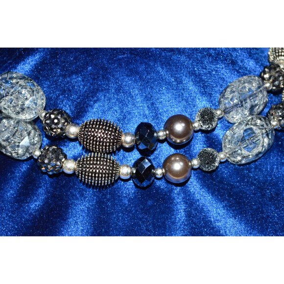 Premier Designs Multi Strand Beaded Silver Tone Necklace Clear Beads Faux Pearls - Picture 3 of 5